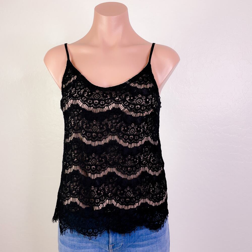 Love, Fire Sleeveless Lace Lined Scoopneck Tank Top Black size XS NWT